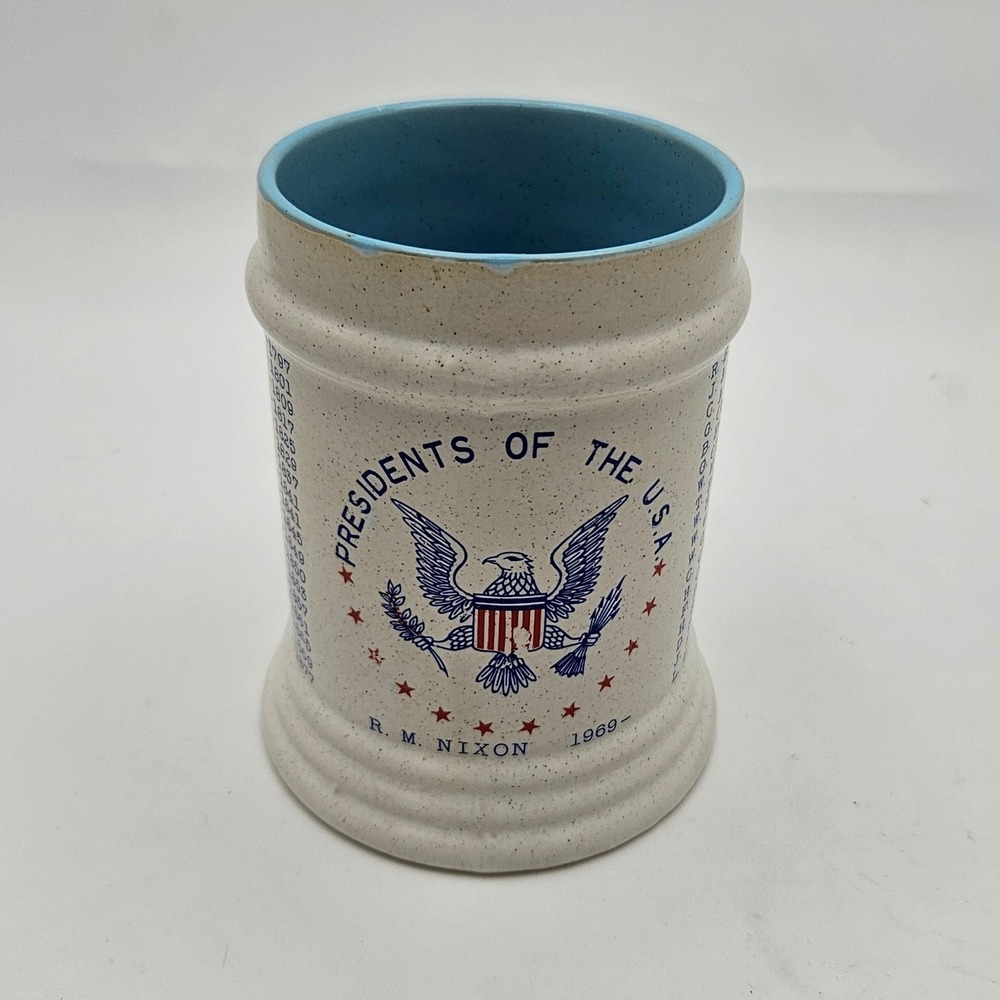 Vintage Presidents of the USA Stoneware Stein Mug Richard Nixon 1969 Japan Blue
